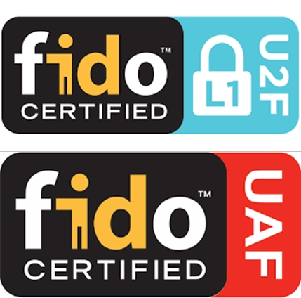 FIDO U2F以及UAF的認證標章。L1為產品支援的安全級別